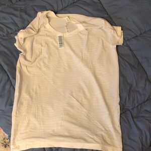 lululemon athletica Cream Striped Short Sleeve Tee